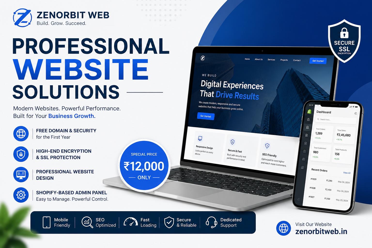 Professional Business Website Development with Free Domain, SSL Security & Admin Panel
